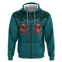 Western Yoke Zip Hoodie Flamingo Relax Cowboy Style - Wonder Print Shop