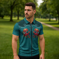 Western Yoke Zipper Polo Shirt Flamingo Relax Cowboy Style - Wonder Print Shop