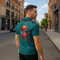 Western Yoke Zipper Polo Shirt Flamingo Relax Cowboy Style - Wonder Print Shop