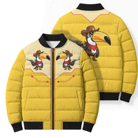 Western Yoke Bomber Puffer Jacket Toucan Cowboy Style - Wonder Print Shop