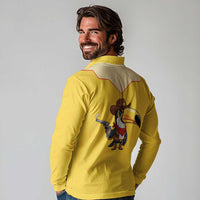 Western Yoke Long Sleeve Polo Shirt Toucan Cowboy Style - Wonder Print Shop