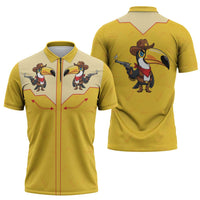 Western Yoke Zipper Polo Shirt Toucan Cowboy Style - Wonder Print Shop