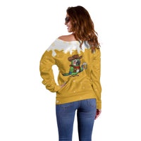 Western Yoke Off Shoulder Sweater Drunk Parrot Cowboy Style - Wonder Print Shop