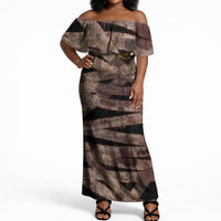 African Halloween Egypt Mummy Wrap Off Shoulder Maxi Dress Golden Winged Scarab Badge