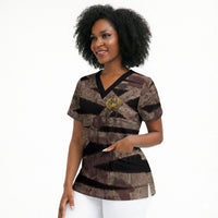 African Halloween Egypt Mummy Wrap Scrub Top Golden Winged Scarab Badge