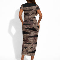 African Halloween Egypt Mummy Wrap Short Sleeve Bodycon Dress Golden Winged Scarab Badge