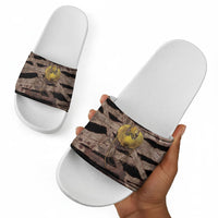 African Halloween Egypt Mummy Wrap Slide Sandals Golden Winged Scarab Badge
