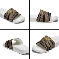African Halloween Egypt Mummy Wrap Slide Sandals Golden Winged Scarab Badge