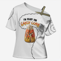 Halloween Ready For Candy Corn Cross Shoulder Shirt Creepy Ant Trail