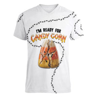 Halloween Ready For Candy Corn Women V-Neck T-Shirt Creepy Ant Trail