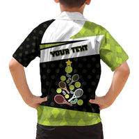 Personalized Tennis Christmas Family Matching Off The Shoulder Long Sleeve Dress and Hawaiian Shirt Ho Ho Hold My Racquet - Wonder Print Shop
