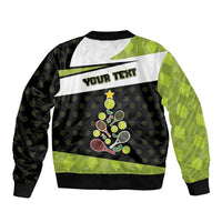 Personalized Tennis Christmas Sleeve Zip Bomber Jacket Ho Ho Hold My Racquet - Wonder Print Shop