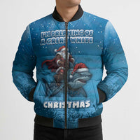 Merry Sharkmas Bomber Puffer Jacket I Am Dreaming Of A Great White Christmas - Wonder Print Shop