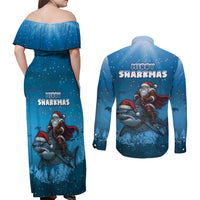 Merry Sharkmas Couples Matching Off Shoulder Maxi Dress and Long Sleeve Button Shirt I Am Dreaming Of A Great White Christmas - Wonder Print Shop
