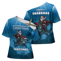 Merry Sharkmas Cross Shoulder Shirt I Am Dreaming Of A Great White Christmas - Wonder Print Shop