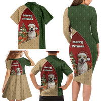 Merry Pitmas Family Matching Long Sleeve Bodycon Dress and Hawaiian Shirt Santa Baby Slip A Pittie Under The Tree For Me - Wonder Print Shop