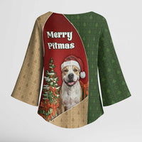 Merry Pitmas Kimono Sleeve Blouse Santa Baby Slip A Pittie Under The Tree For Me - Wonder Print Shop