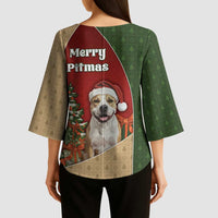 Merry Pitmas Kimono Sleeve Blouse Santa Baby Slip A Pittie Under The Tree For Me - Wonder Print Shop
