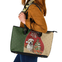 Merry Pitmas Leather Tote Bag Santa Baby Slip A Pittie Under The Tree For Me - Wonder Print Shop