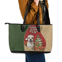 Merry Pitmas Leather Tote Bag Santa Baby Slip A Pittie Under The Tree For Me - Wonder Print Shop