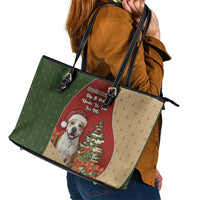 Merry Pitmas Leather Tote Bag Santa Baby Slip A Pittie Under The Tree For Me - Wonder Print Shop
