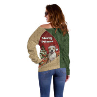 Merry Pitmas Off Shoulder Sweater Santa Baby Slip A Pittie Under The Tree For Me - Wonder Print Shop