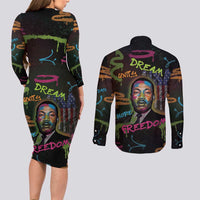 Martin Luther King Jr Day Couples Matching Long Sleeve Bodycon Dress and Long Sleeve Button Shirt What Are You Doing For Others - Wonder Print Shop