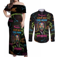 Martin Luther King Jr Day Couples Matching Off Shoulder Maxi Dress and Long Sleeve Button Shirt What Are You Doing For Others - Wonder Print Shop