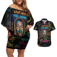 Martin Luther King Jr Day Couples Matching Off Shoulder Short Dress and Hawaiian Shirt What Are You Doing For Others - Wonder Print Shop