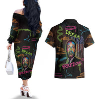Martin Luther King Jr Day Couples Matching Off The Shoulder Long Sleeve Dress and Hawaiian Shirt What Are You Doing For Others - Wonder Print Shop