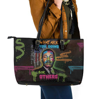 Martin Luther King Jr Day Leather Tote Bag What Are You Doing For Others - Wonder Print Shop
