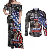 Martin Luther King Jr Day Couples Matching Off Shoulder Maxi Dress and Long Sleeve Button Shirt Dreamers Today Leaders Tomorrow - Wonder Print Shop