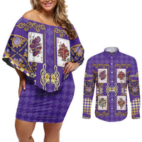 Zodiac Signs Couples Matching Off Shoulder Short Dress and Long Sleeve Button Shirt The Air Element Baroque Diamonds Card
