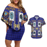 Zodiac Signs Couples Matching Off Shoulder Short Dress and Hawaiian Shirt The Water Element Baroque Clubs Card
