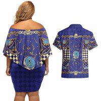 Zodiac Signs Couples Matching Off Shoulder Short Dress and Hawaiian Shirt The Water Element Baroque Clubs Card