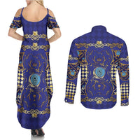 Zodiac Signs Couples Matching Summer Maxi Dress and Long Sleeve Button Shirt The Water Element Baroque Clubs Card