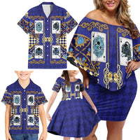 Zodiac Signs Family Matching Off Shoulder Short Dress and Hawaiian Shirt The Water Element Baroque Clubs Card