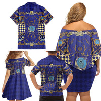 Zodiac Signs Family Matching Off Shoulder Short Dress and Hawaiian Shirt The Water Element Baroque Clubs Card