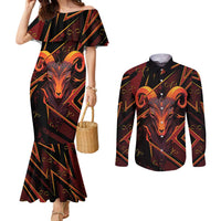 Custom Aries Zodiac Couples Matching Mermaid Dress and Long Sleeve Button Shirt With Bold Triangle