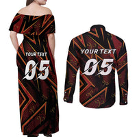 Custom Aries Zodiac Couples Matching Off Shoulder Maxi Dress and Long Sleeve Button Shirt With Bold Triangle