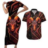 Custom Aries Zodiac Couples Matching Short Sleeve Bodycon Dress and Hawaiian Shirt With Bold Triangle
