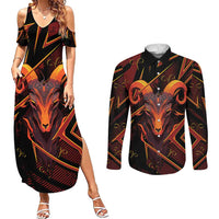 Custom Aries Zodiac Couples Matching Summer Maxi Dress and Long Sleeve Button Shirt With Bold Triangle