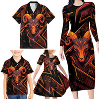 Custom Aries Zodiac Family Matching Long Sleeve Bodycon Dress and Hawaiian Shirt With Bold Triangle