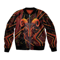 Custom Aries Zodiac Sleeve Zip Bomber Jacket With Bold Triangle