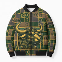 Custom Taurus Zodiac Bomber Puffer Jacket Checkered Pattern