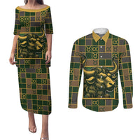 Custom Taurus Zodiac Couples Matching Puletasi and Long Sleeve Button Shirt Checkered Pattern