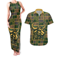 Custom Taurus Zodiac Couples Matching Tank Maxi Dress and Hawaiian Shirt Checkered Pattern