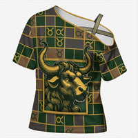 Custom Taurus Zodiac Cross Shoulder Shirt Checkered Pattern