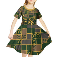 Custom Taurus Zodiac Kid Short Sleeve Dress Checkered Pattern