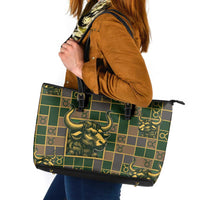 Taurus Zodiac Leather Tote Bag Checkered Pattern